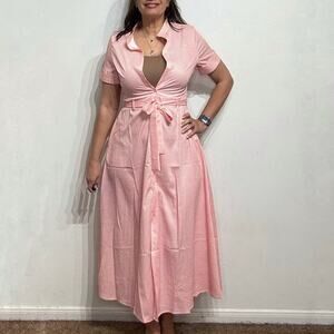 FHQ Pink Polka Dot Midi Shirt Dress Sz S NWT